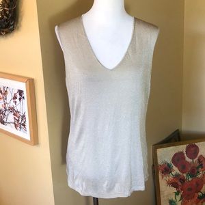 ELLEN TRACY size XL Thin Weave Sweater Tank Champagne DISCO SEXY Sparkle Stretch